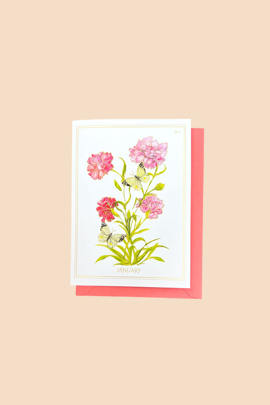January | Carnation Card with Gold Foil