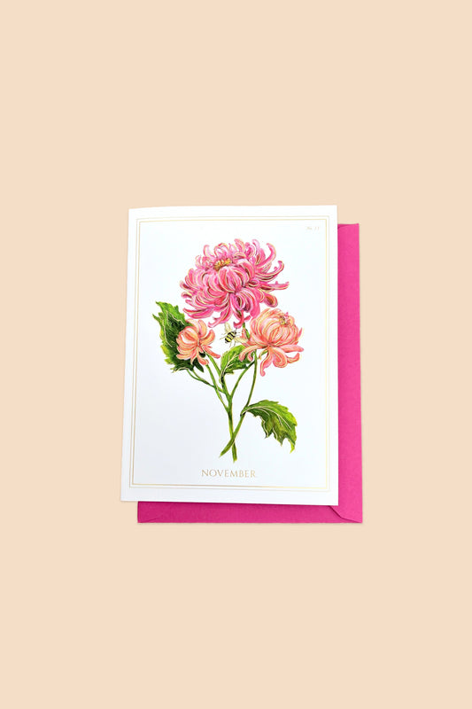 November | Chrysanthemum Card with Gold Foil