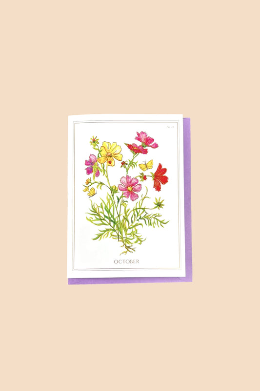 October | Cosmos Card with Gold Foil