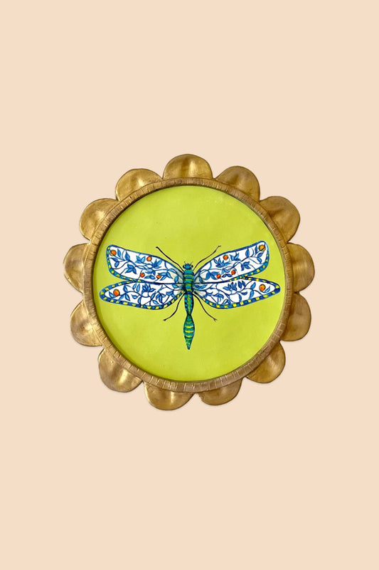 Porcelain Wing Dragonfly with Ceramic Flower Petal Frame