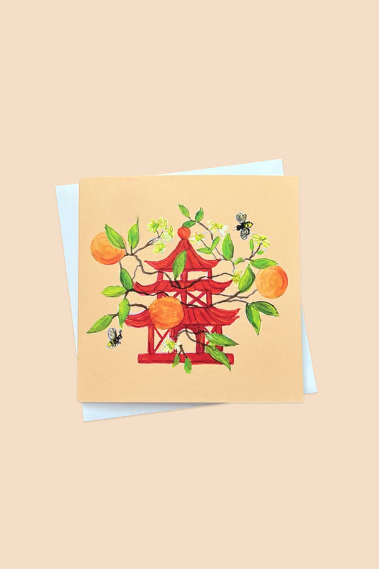 Hot Orange Pagoda Card