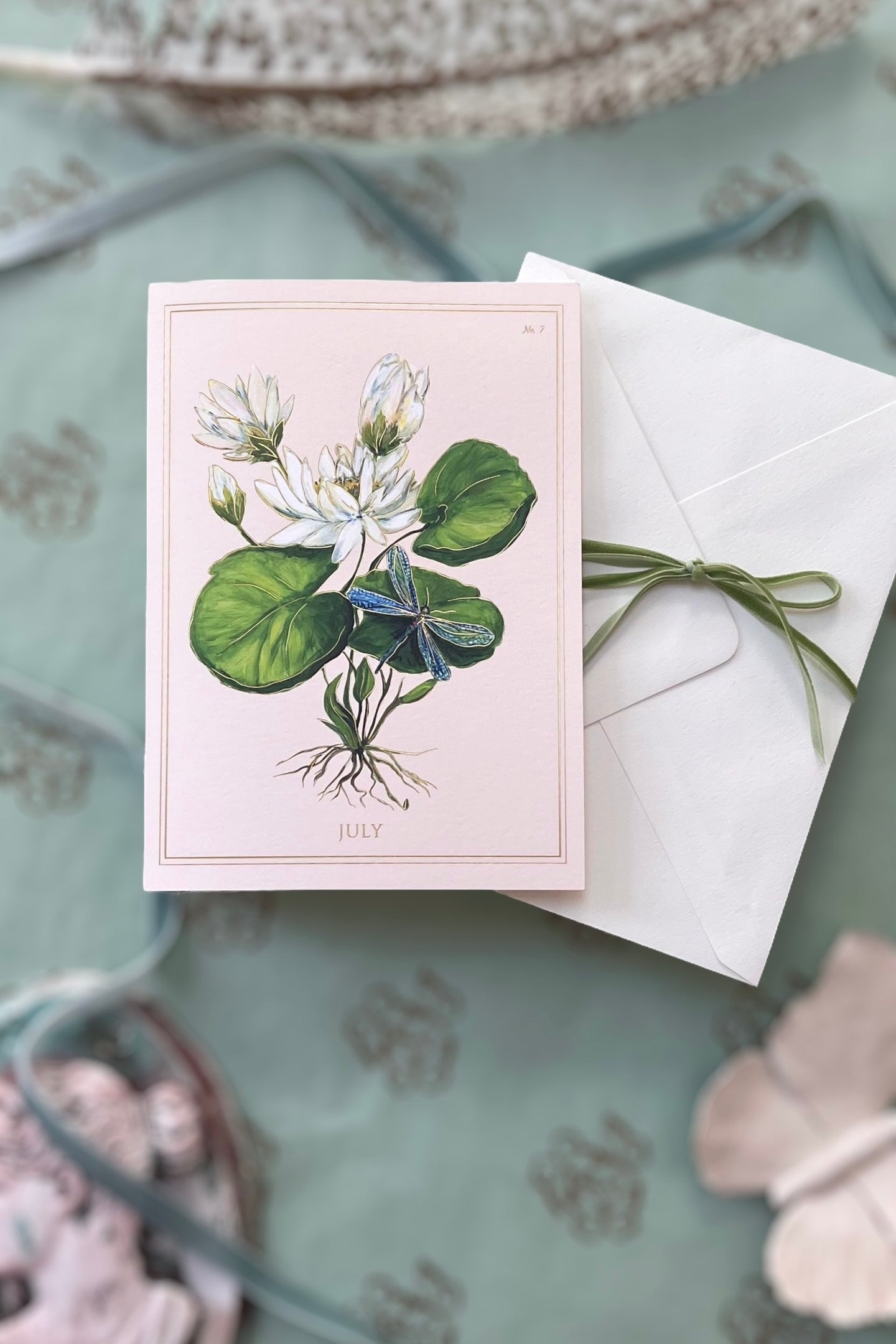 July | Water Lily Card with Gold Foil