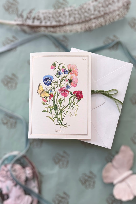 April | Sweet Pea Greeting Card with Gold Foil