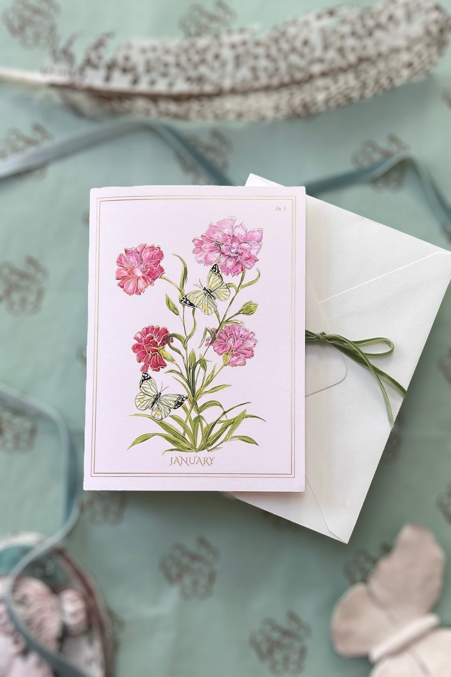 January | Carnation Card with Gold Foil