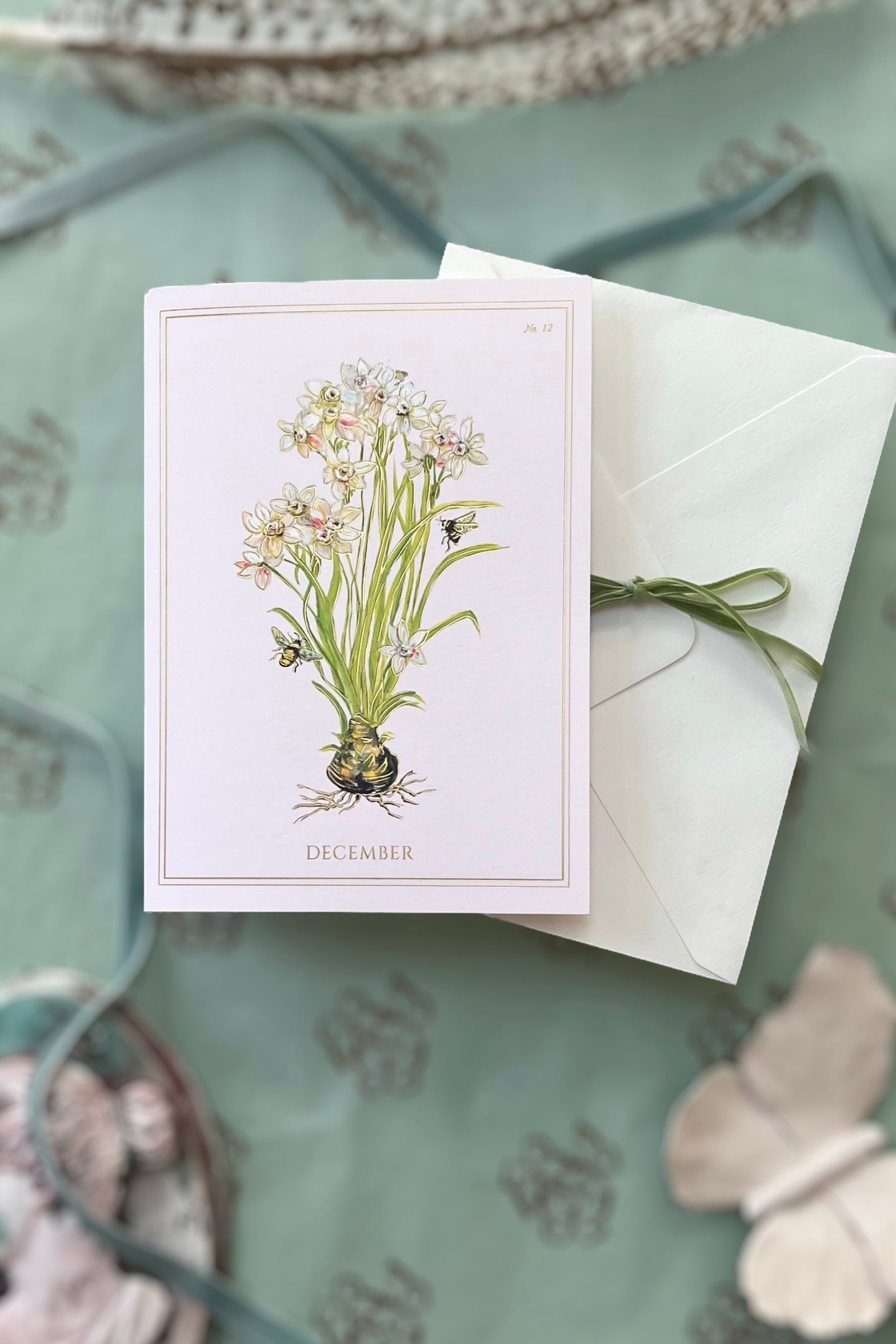 December | Narcissus Card with Gold Foil