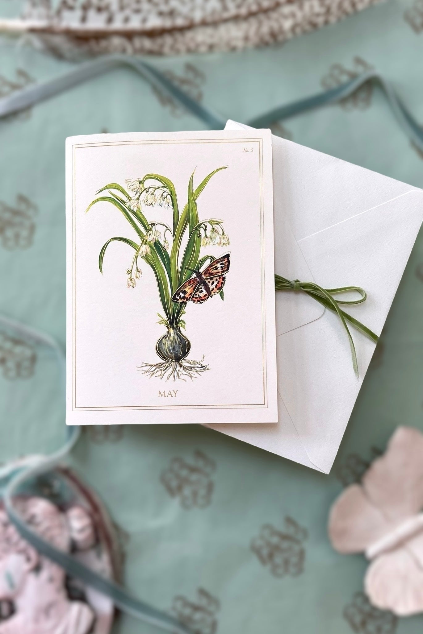 May | Lily of the Valley Card with Gold Foil