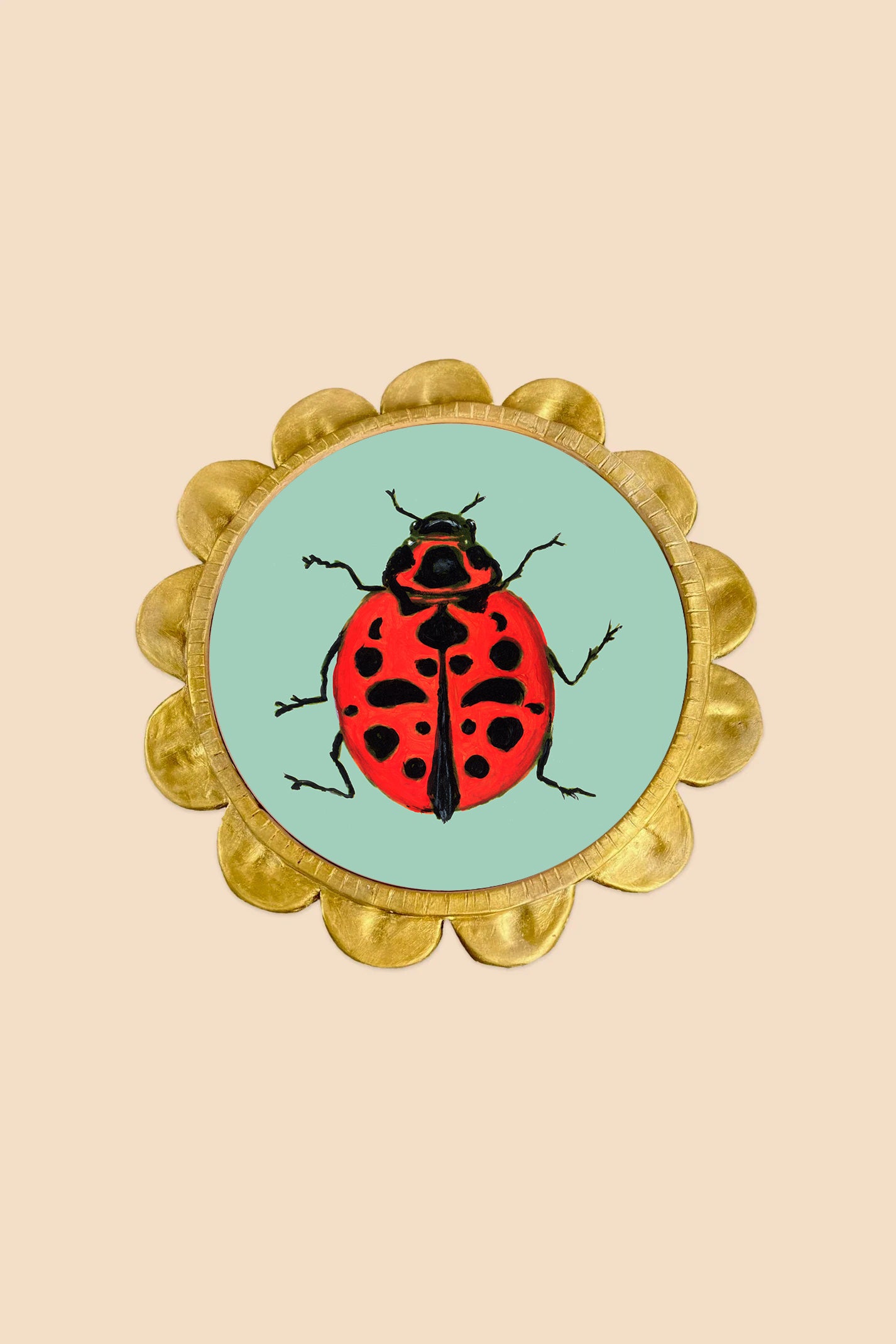 Lady Bug with Ceramic Flower Petal Frame