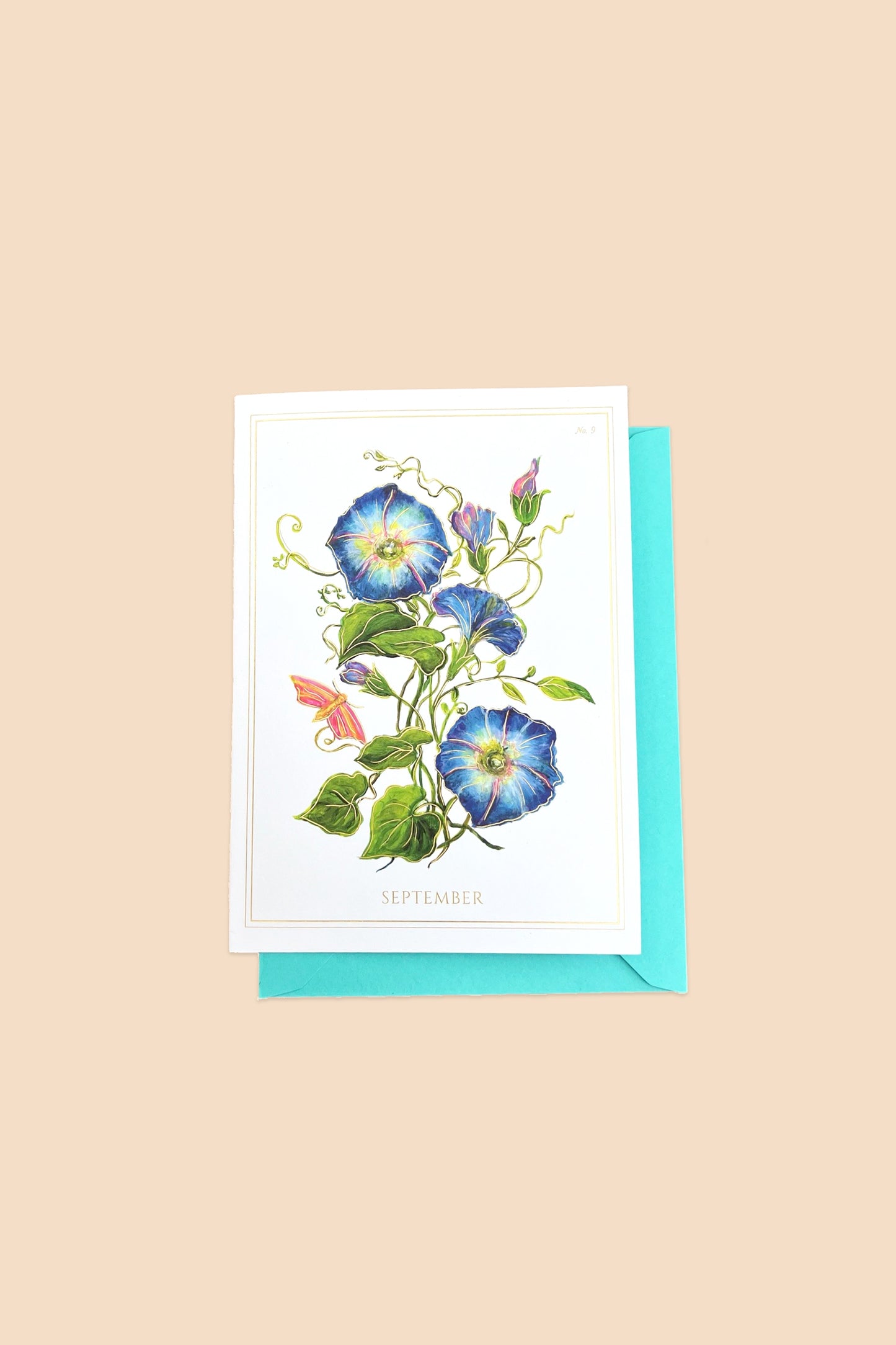 September | Morning Glory Card with Gold Foil