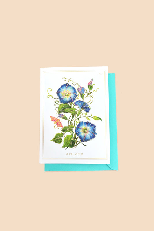 September | Morning Glory Card with Gold Foil
