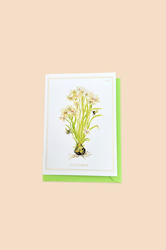 December | Narcissus Card with Gold Foil