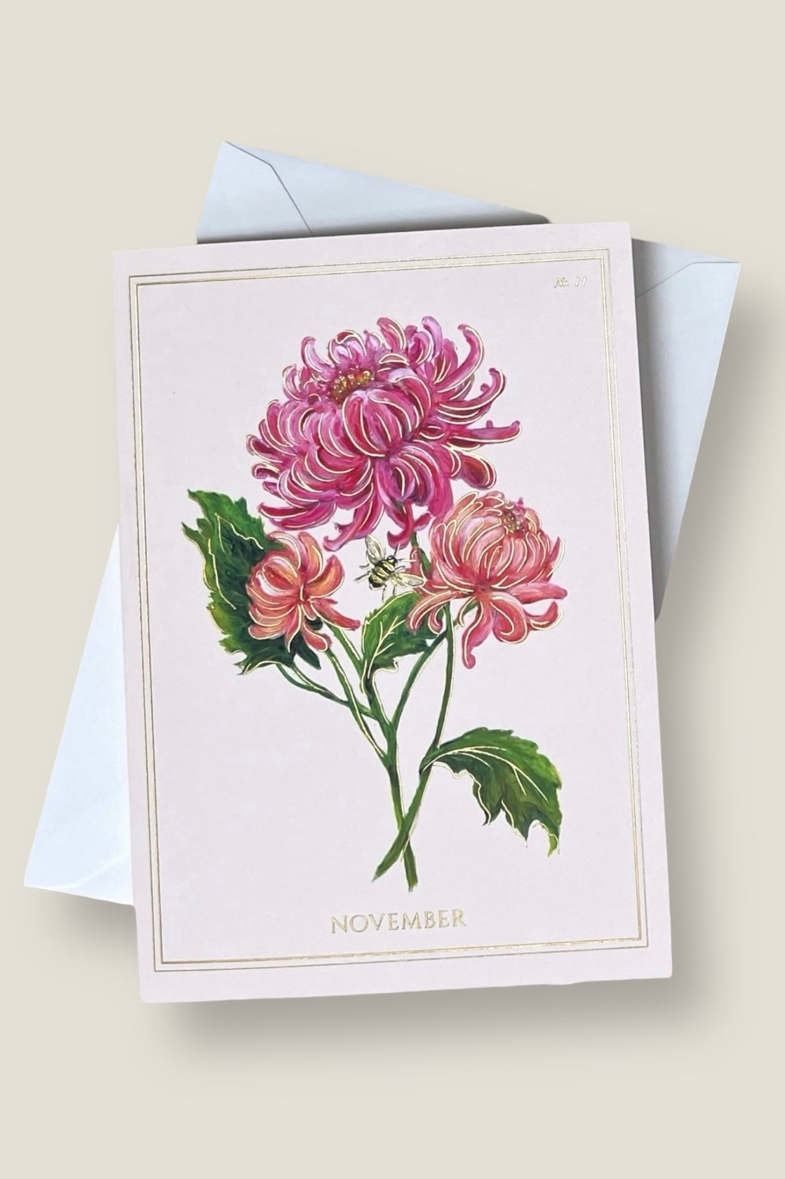 November | Chrysanthemum Card with Gold Foil