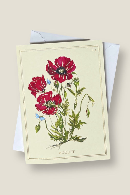 August | Poppy Card with Gold Foil