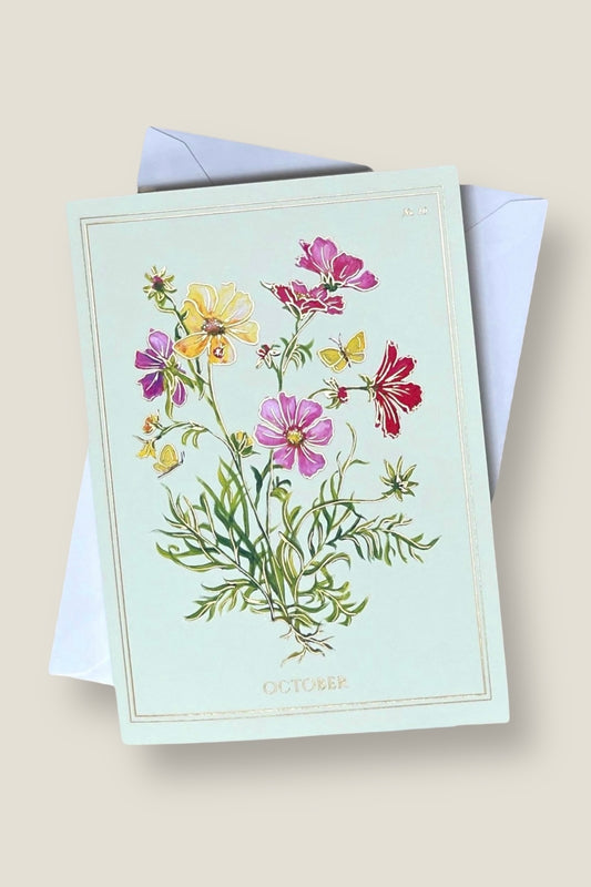 October | Cosmos Card with Gold Foil