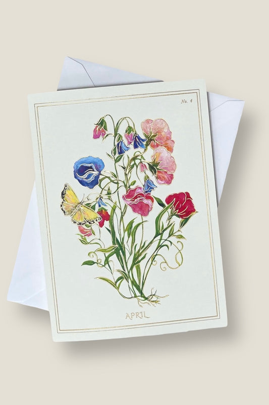 April | Sweet Pea Greeting Card with Gold Foil