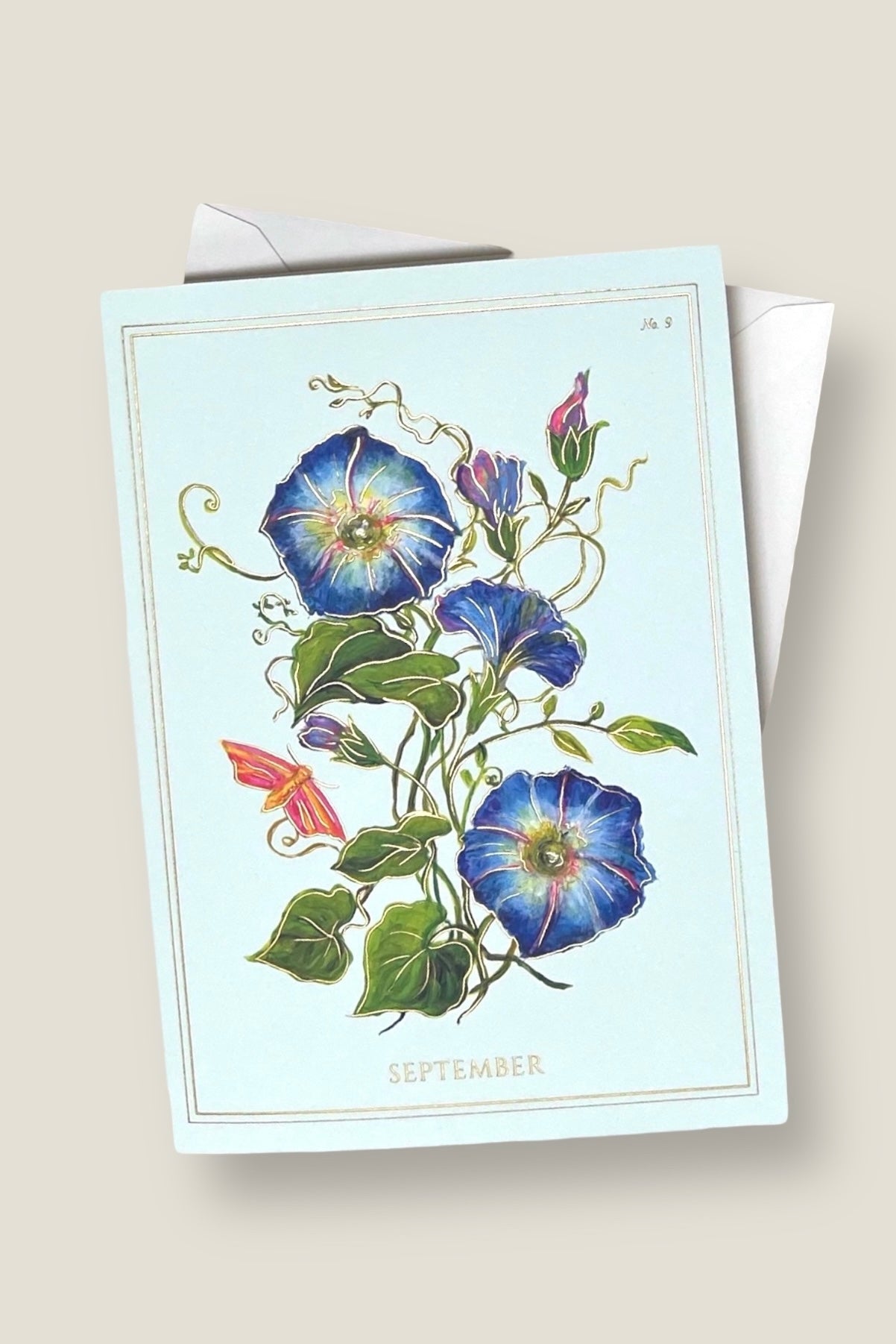 September | Morning Glory Card with Gold Foil