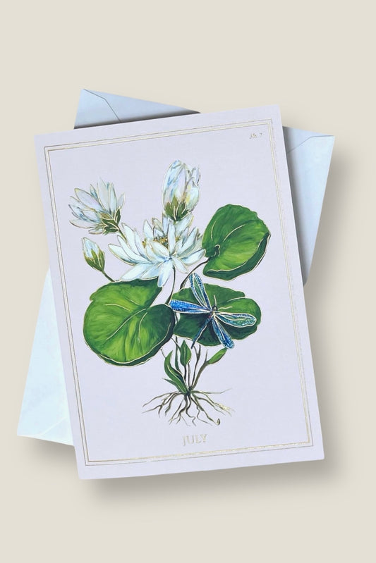 July | Water Lily Card with Gold Foil