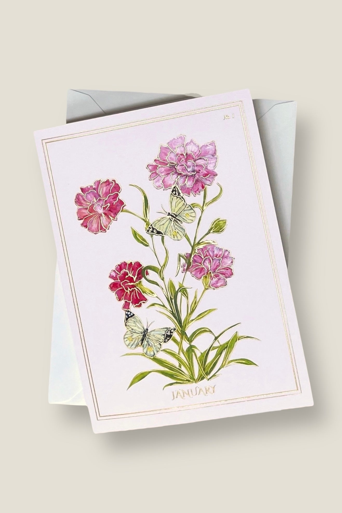 January | Carnation Card with Gold Foil