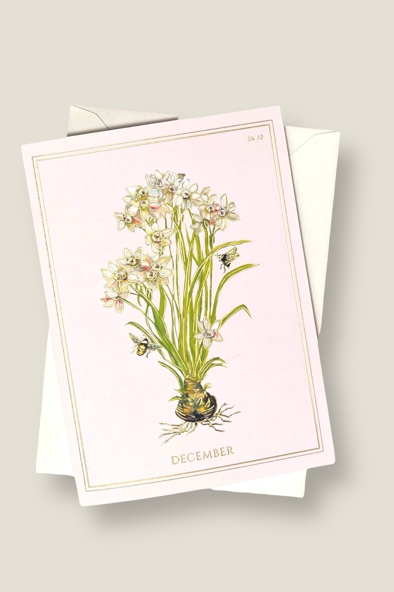 December | Narcissus Card with Gold Foil