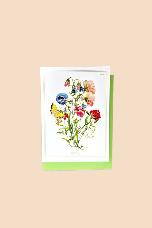 April | Sweet Pea Greeting Card with Gold Foil