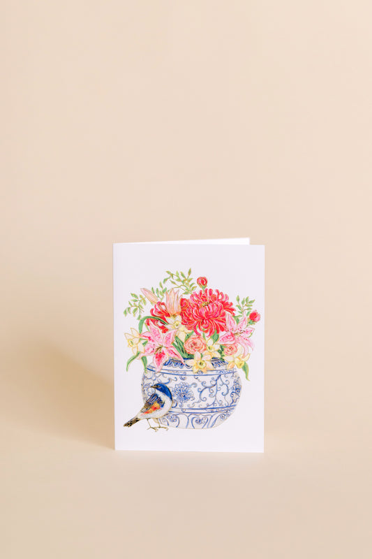 Spring Bouquet Vase & Bluebird Card